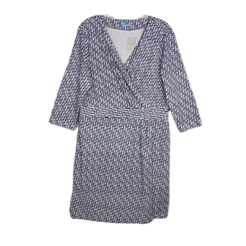 J. McLaughlin Multicolor Dress Lanie Faux Wrap Catalina Cloth Sz XL 3/4 Sleeve